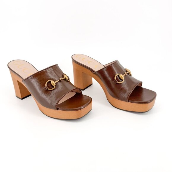 Gucci Houdan Horsebit Platform Sandals EU 40.5 US 10.5 Brown Mule Block Heel - Picture 1 of 14